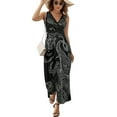 thumbnail image 2 of Black Paisley Pattern Womens Night Club Maxi Dress V Neck Sleeveless Bohemia Long Dresses, 2 of 9