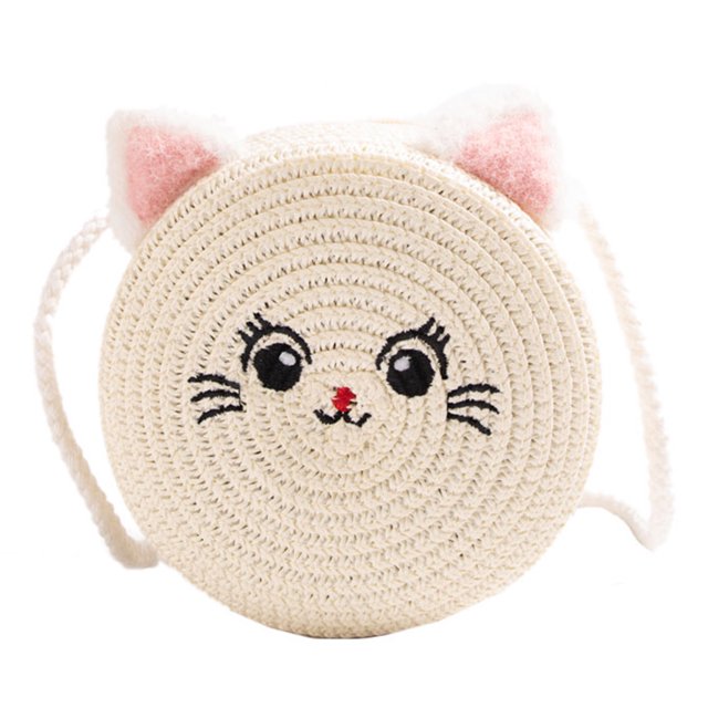 Paja Playa Bolsas Lindo Gato Casual Portátil Hecho A Mano para Viajes
