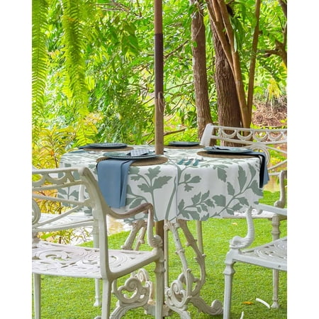 

Green Botanical Outdoor Tablecloth - 60x84 Inch Rectangle Dining Table Cover Vintage Leaf Pastoral Rustic Waterproof Outdoor Table Cloth with Umbrella Hole & Zipper for Picnic/Patio/Party