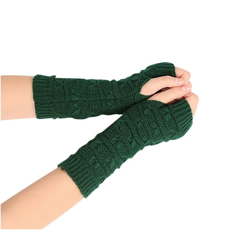 

Winter Long Fingerless Gloves Knit Elbow Length Gloves Thumb Hole Arm Warmers for Women Girls Green