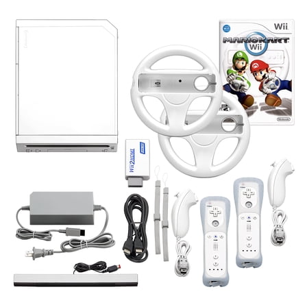 Pre-Owned Wii Console White - HDMI Adapter - (2) Voomwa Remotes - (2) Wheels - Mario Kart