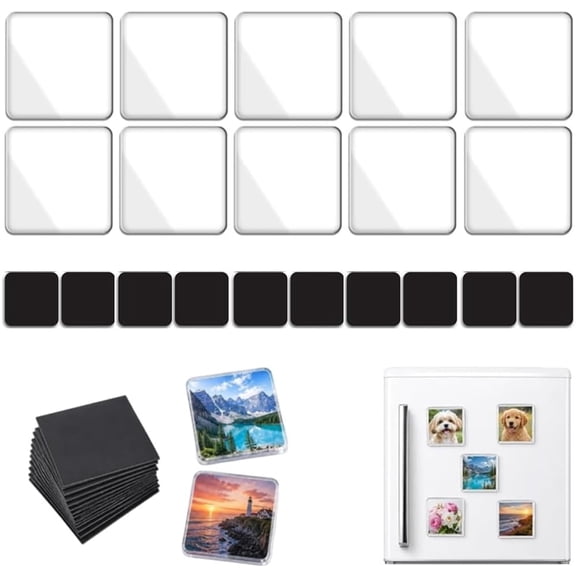 Clear Acrylic Magnetic Photo Frames, Magnetic Photo 2x2 Inch Square DIY Fridge Magnets with Adhesive Backing, 3D Effect Picture Frames for Refrigerator Decor and Custom Photo Displays