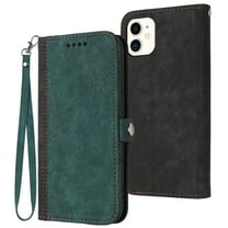 Nalacover Case for iPhone 12 Pro / iPhone 12 Wallet Case with Detachable Wrist Strap Handbag PU Leather Flip Case, Magnetic Soft TPU Shockproof Protective Cover with Kickstand Card Slots Cas,Darkgreen
