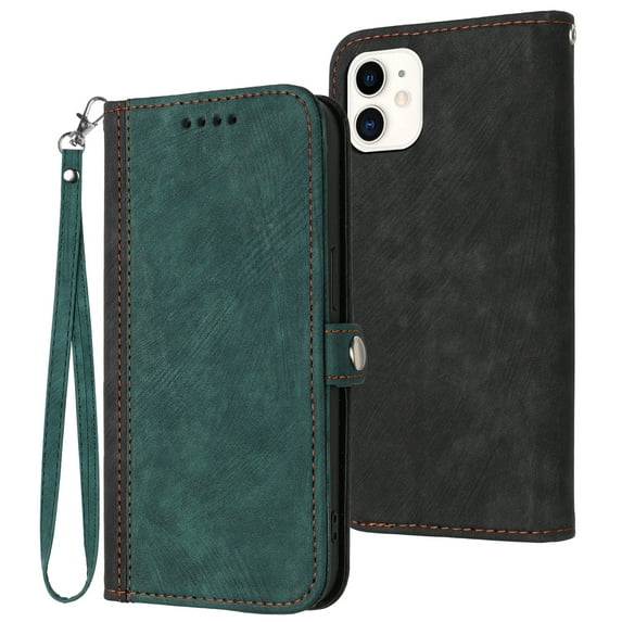 ELEHOLD for iPhone 12 Pro / 12 6.1 inch Wallet Case with Detachable Wrist Strap Handbag, Luxury PU Leather Flip Soft TPU Built-in Magnetic Card Slots Kickstand Function Shockproof Case,Darkgreen