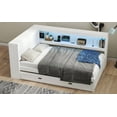 thumbnail image 5 of Pinovk Full Size Wood Daybed with Storage Shelves, USB, LED, and Trundle, White, 5 of 19