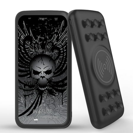 

INFUZE Portable Charger for Google Pixel 7 (Qi Wireless 12000 mAh External Battery 18W Power Delivery with Suction Cups) - Skull Wings
