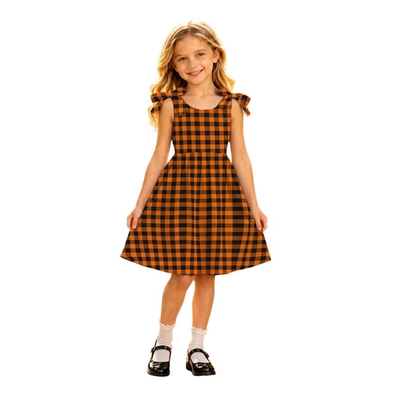 Rhuody Girls' Halloween Dresses Sleeveless Hallowmas O Neck Cartoon Pattern Dresses Retro Playsuit