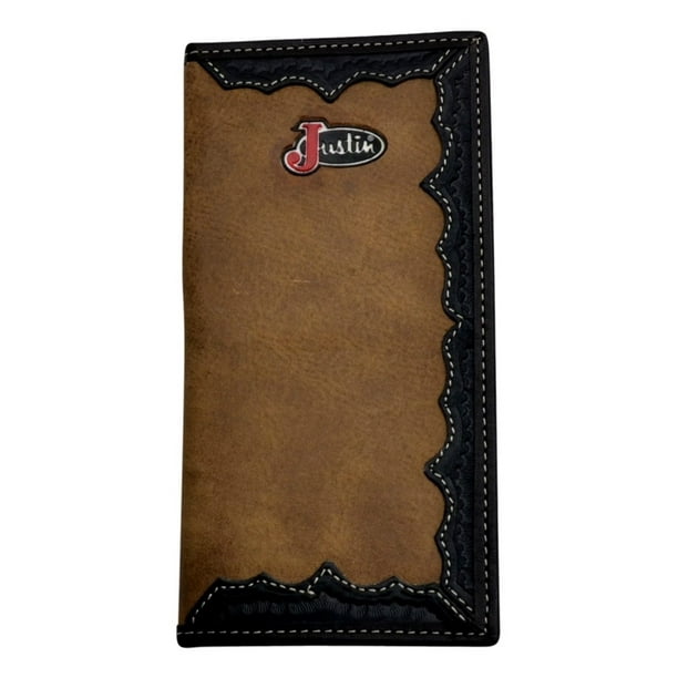JUSTIN Justin Western Wallet Mens Rodeo Distressed Checkbook Brown