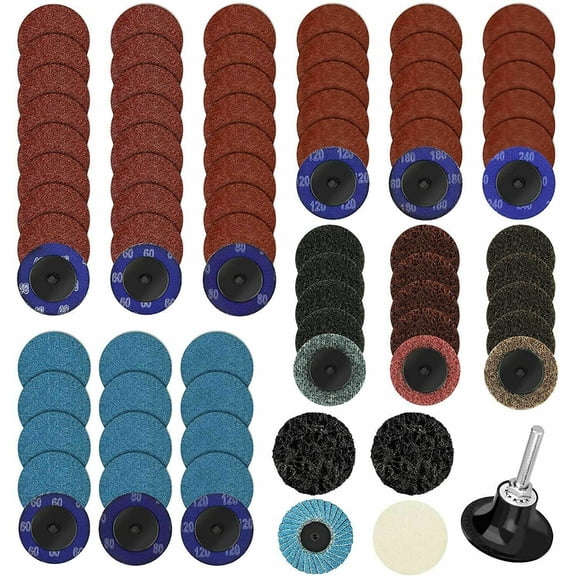 71PCS 2" Roll Lock Sanding Discs Set W/ 1/4 Holder Die Grinder Quick Change Disc