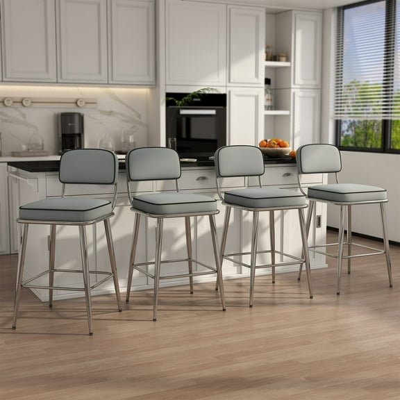 Ninecer 26" Counter Height Chair, Modern Metal Frame Bar stools with Lumbar Support and Footrest, Gray (Set of 4)
