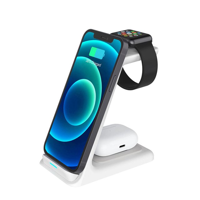 Soporte de cargador inalámbrico de 20 W para IPhone 14 13 12 11 XR XS 8 Apple Watch 3 en 1 estación de carga rápida para Airpods Pro IWatch 7 Tan Jianjun unisex