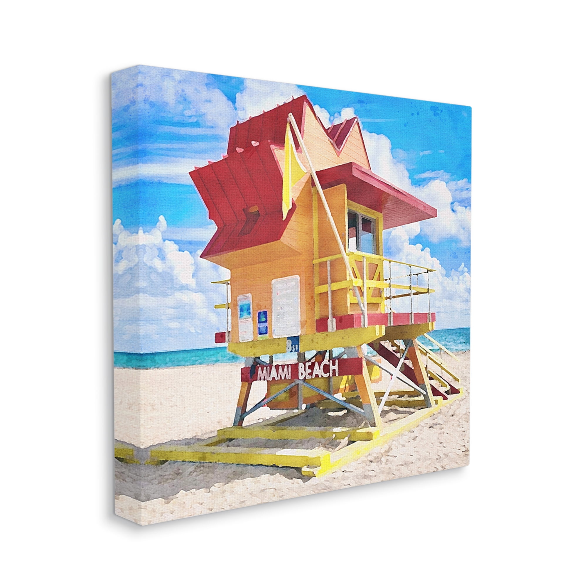 Stupell Industries Summer Beach Hut Nature Painting Gallery Wrapped Canvas Print Wall Art, 17 x 17
