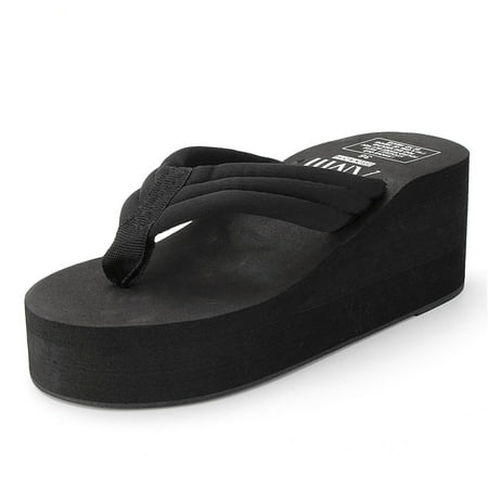 Thong Platforms High Heel Sandal - Meigar Women Stripes Platform High Heel Wed-ge Thong Flip Flops Sandals Shoes