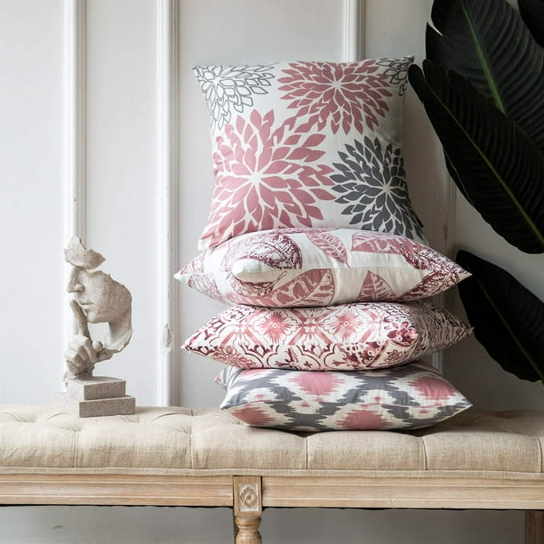 Set of 4 New Living Series Decorative Pink Throw Pillow Case Cushion Cover 18 x 18 inches 45 x 45 cm