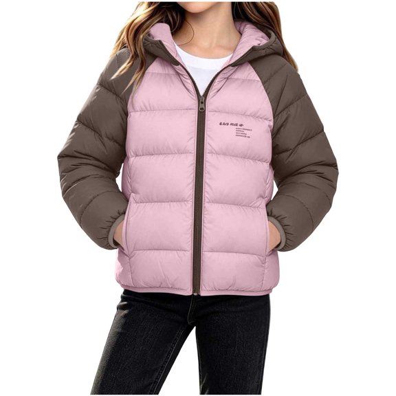 WMTBSRSW Kids Winter Coat Boys Girls Color Block Zip up Puffer Quilted Hooded Jackets Thermal Long Sleeve Windbreaker Outwear with Pockets