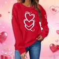 thumbnail image 2 of Wo-Fusoul Chandail en Molleton pour Femmes, Saint-Valentin Imprimé Feuille Col Rond Manches Longues Décontracté Sportif, Rouge, 2 of 7