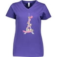 thumbnail image 3 of Inktastic Eiffel Tower in Paris with Flowers and Pink Banner Women's V-Neck T-Shirt, 3 of 5