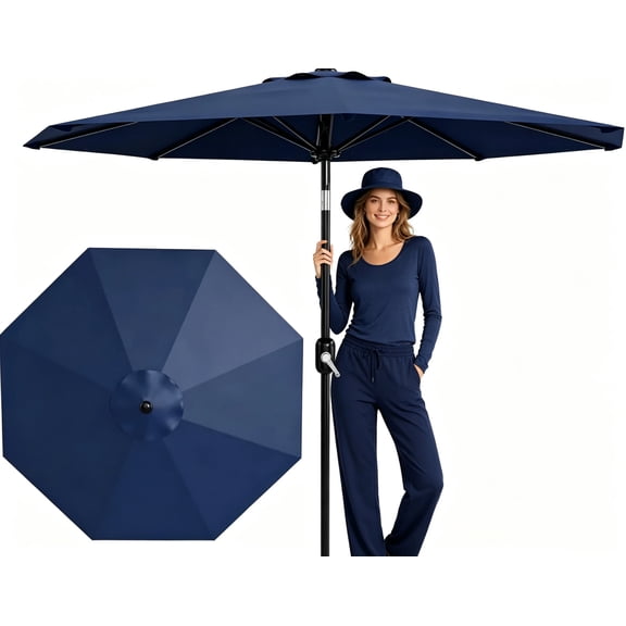 GOCAPTAIN Patio Umbrella Market Umbrella – 10ft / 9ft Outdoor Table Umbrella with Crank Lift & Push Button Tilt, 8 Sturdy Ribs, Heavy Duty for Pool, Deck, Yard, Garden