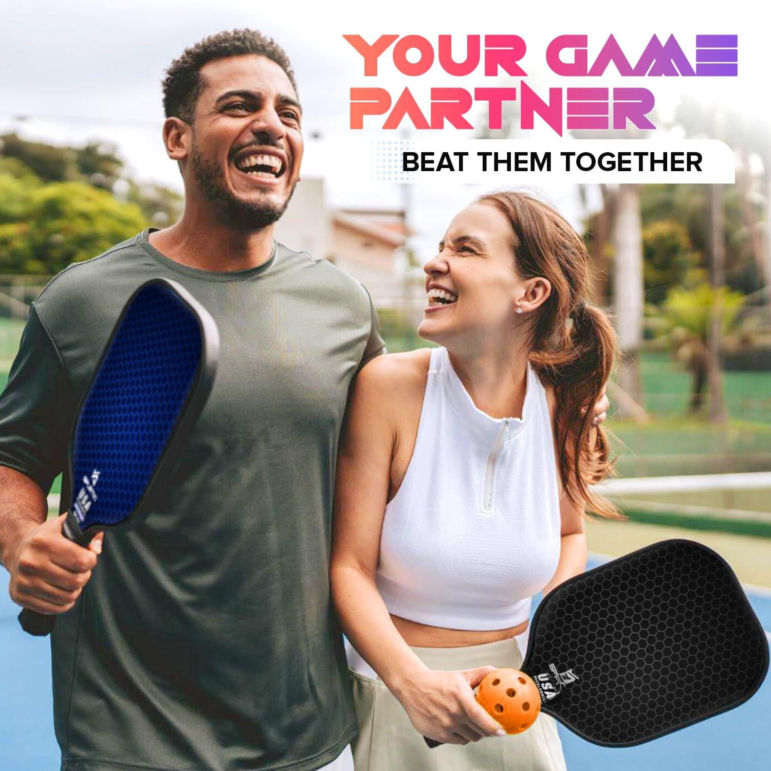 Usapa Approved Pickleball Paddle Set | Fiberglass Surface  With Balls Grip Tapes & Carry Bag Quiet Lightweight Rackets For Men Women Beginners