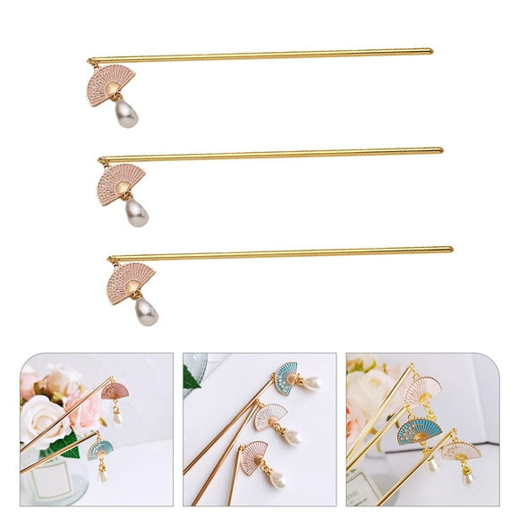Raindrops 3Pcs Retro Pink Hair Pins for Bun Hairstyles Lightweight Decorative Hair Accessories
