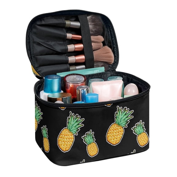 HELLHERO Pineapple Makeup Brush Organizer with Brush Slots with Large Capacity Portable Cosmetic Bag Lightweitht Travel Make Up Organizer Women Girlfriend Teacher Valentines Day Gifts