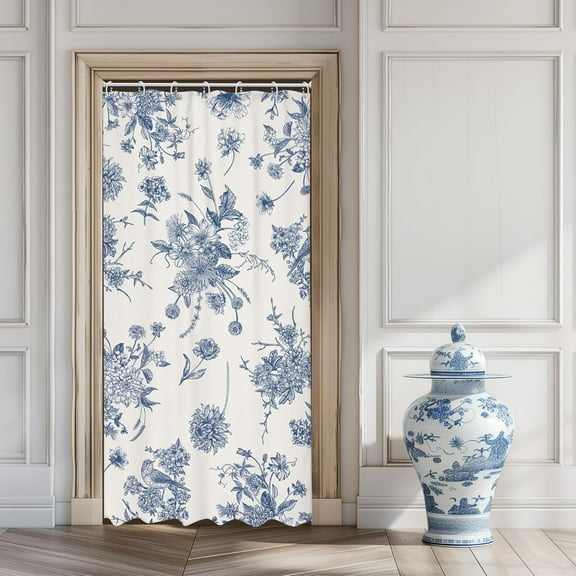 Small Stall Boho Blue Shower Curtain 36Wx72H Inches Vintage Floral Bird Retro Rustic Farmhouse Chinoiserie Aesthetic Waterproof Polyester Bathroom Home Decor Set with Hooks