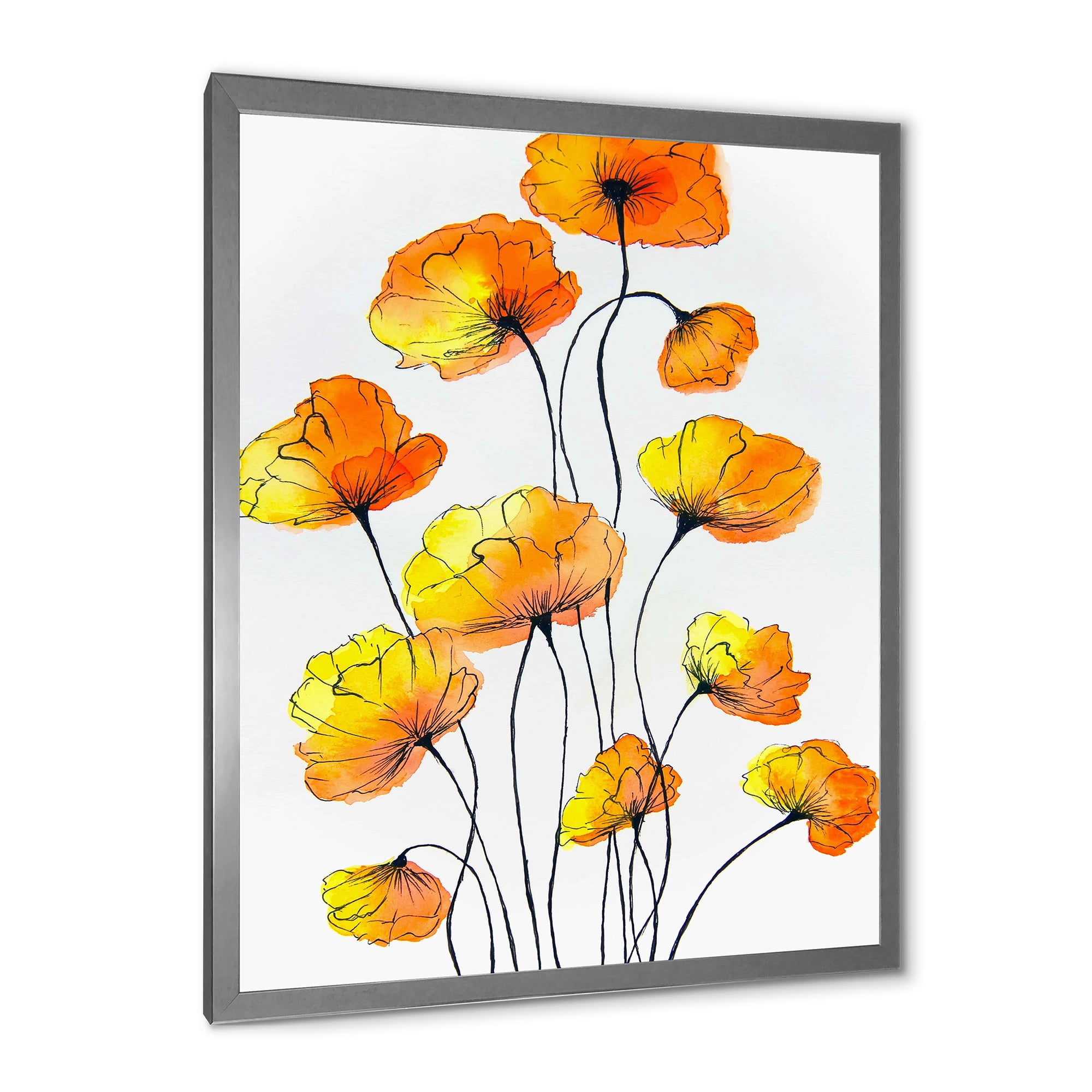 Designart 'Country Yellow Flowers On White' Traditional Framed Art Print