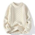 thumbnail image 2 of Miluxas Women Cable Knit Vintage Chunky Sweater Loose Casual Knitted Sweater Unisex Woven Crewneck Knitted Top Beige 8(L), 2 of 6