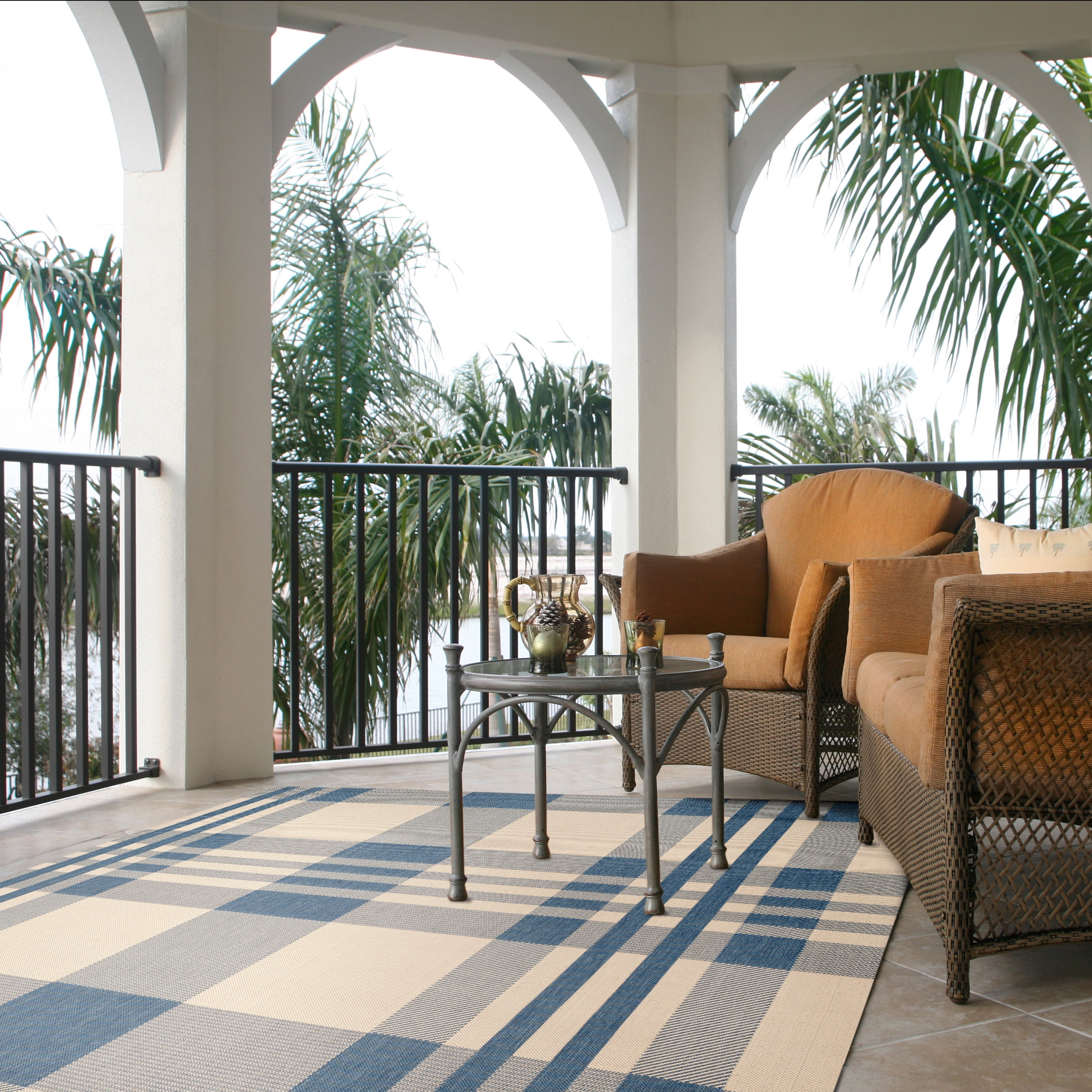 Safavieh Courtyard Benjamin Plaid Indoor/Outdoor Area Rug, Beige/Blue, 9' x 12'