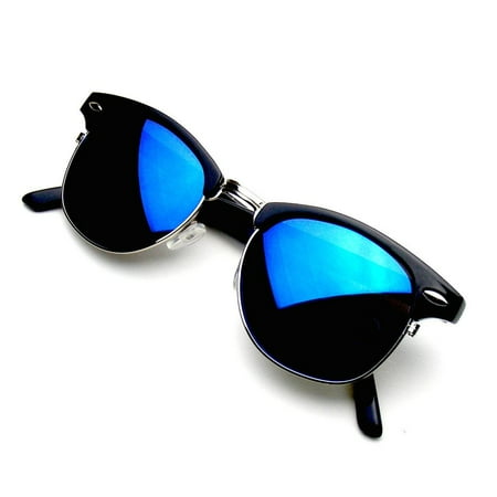 - Emblem Eyewear - Retro Fashion Half Frame Flash Mirror Semi Rimless Horned Rim Sunglasses