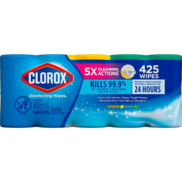 Clorox Disinfecting Cleaning Wipes – Variety Pack (5 Canisters, 425 Wipes Total)- With Paper Towel By OMA