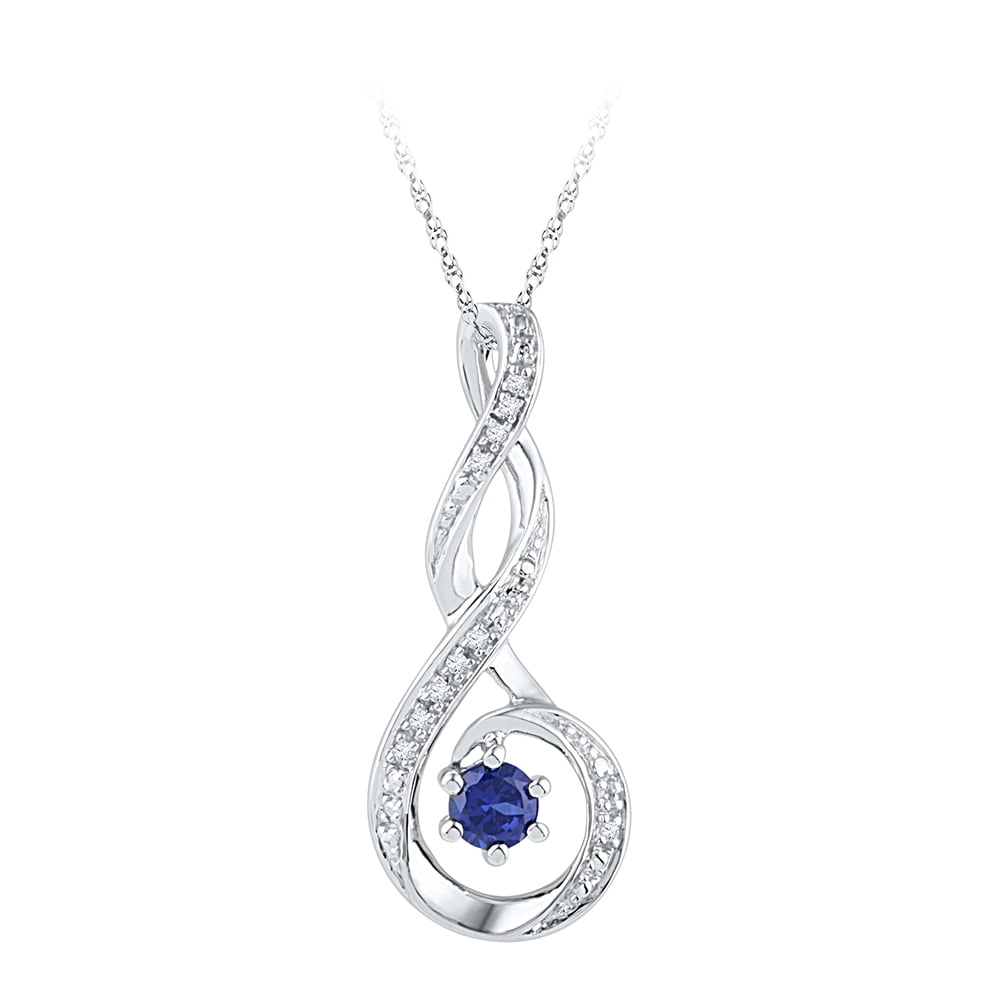 Sterling Silver Lab-Created Blue Sapphire Sparkling Solitaire Diamond Necklace Pendant 1 4 Ctw. by Macey Worldwide Jewelry
