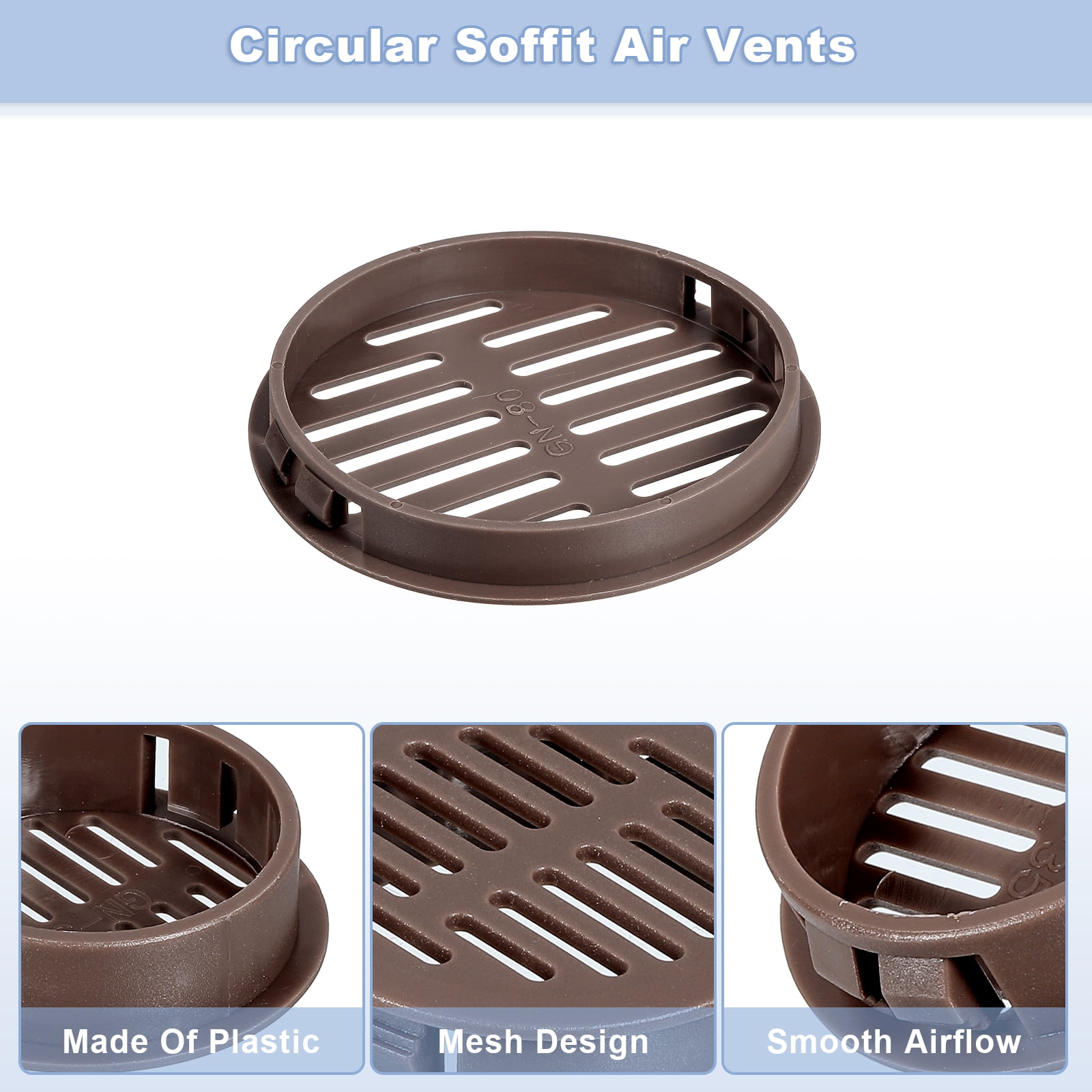 Uxcell 24Pcs 80mm/3.15" Circular Soffit Air Vents, Plastic Soffit Vent Cover, Round Mesh Hole Louver for Bathroom Kitchen Cabinet Wardrobe, Dark Brown