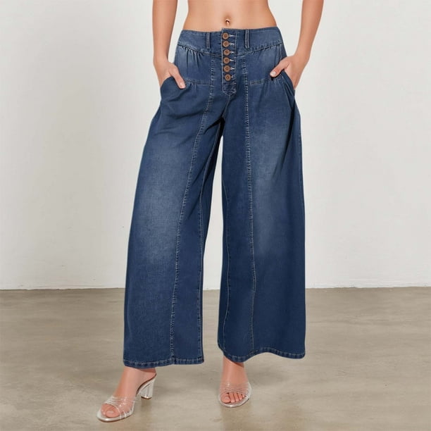 WILLBEST Pantalones Mujer Pantalones Vaqueros de Pierna Ancha y Cintura Alta para Mujer, Cómodos, Holgados E Informales Con Cordón para Uso Diario En Verano y Otoño. Extra Grande
