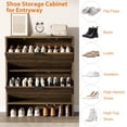 thumbnail image 3 of Shoe Cabinet – Fluted Entryway 32" Wide – 2 Flip Drawer Doors – Tall Freestanding Hidden Rack – Entrance, Hallway & Living Room – Walnut, 3 of 8