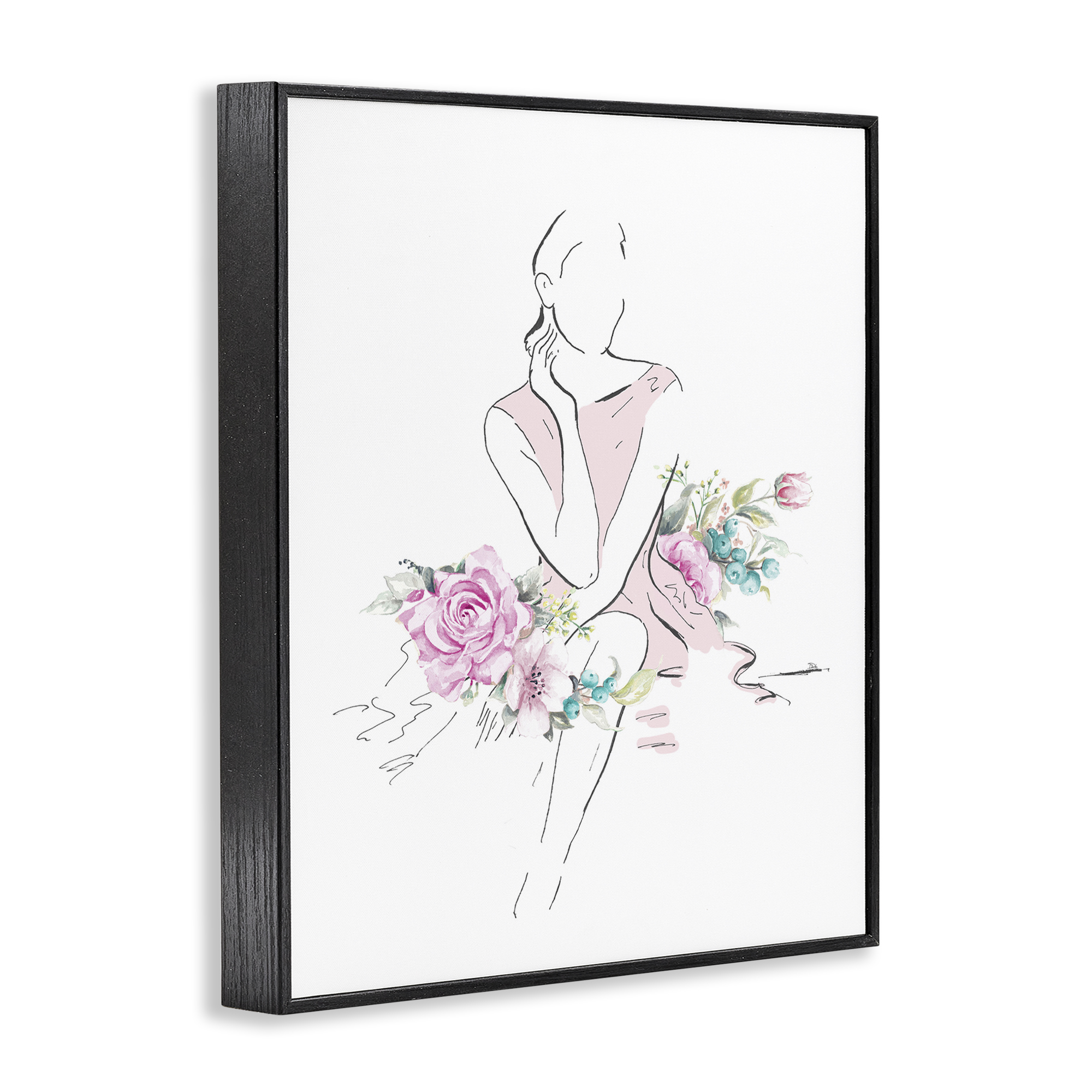 Stupell Industries Soft Floral Fashion Novelty Painting Black Framed Art Print Wall Art, 16 x 20