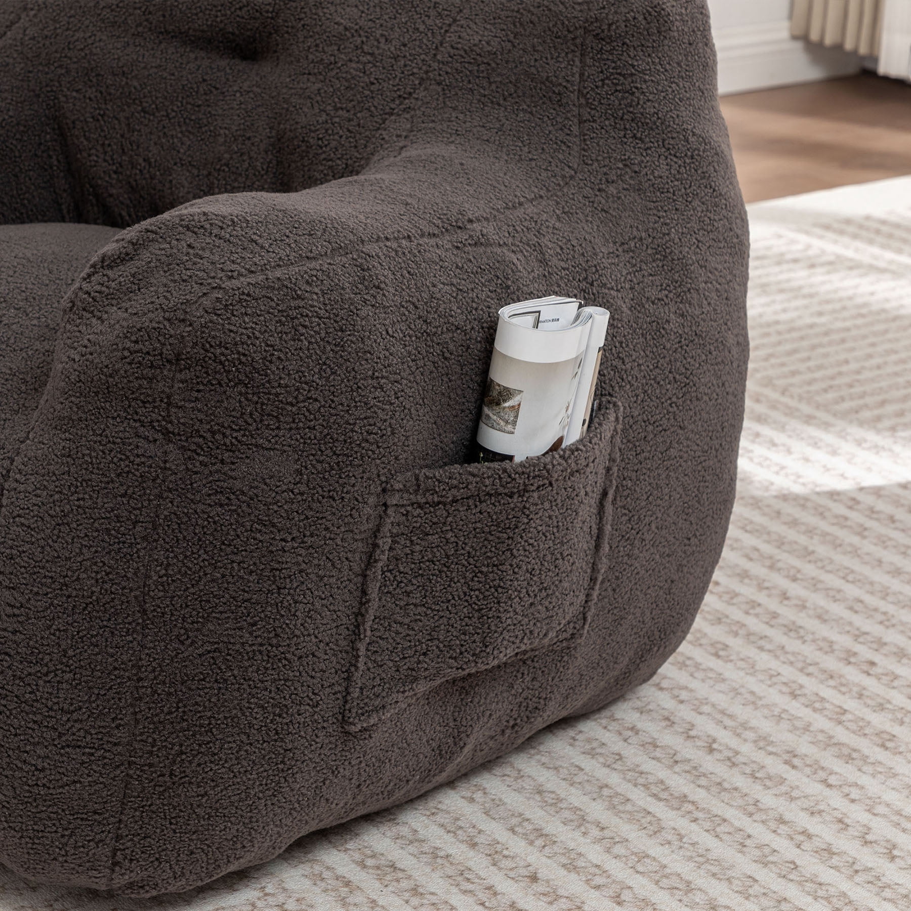 S-HOME Plush Bean Bag Chair with Comfy Armrests Perfect for Adults Featuring High-Density Foam for Reading or Lounging，Dark Gray