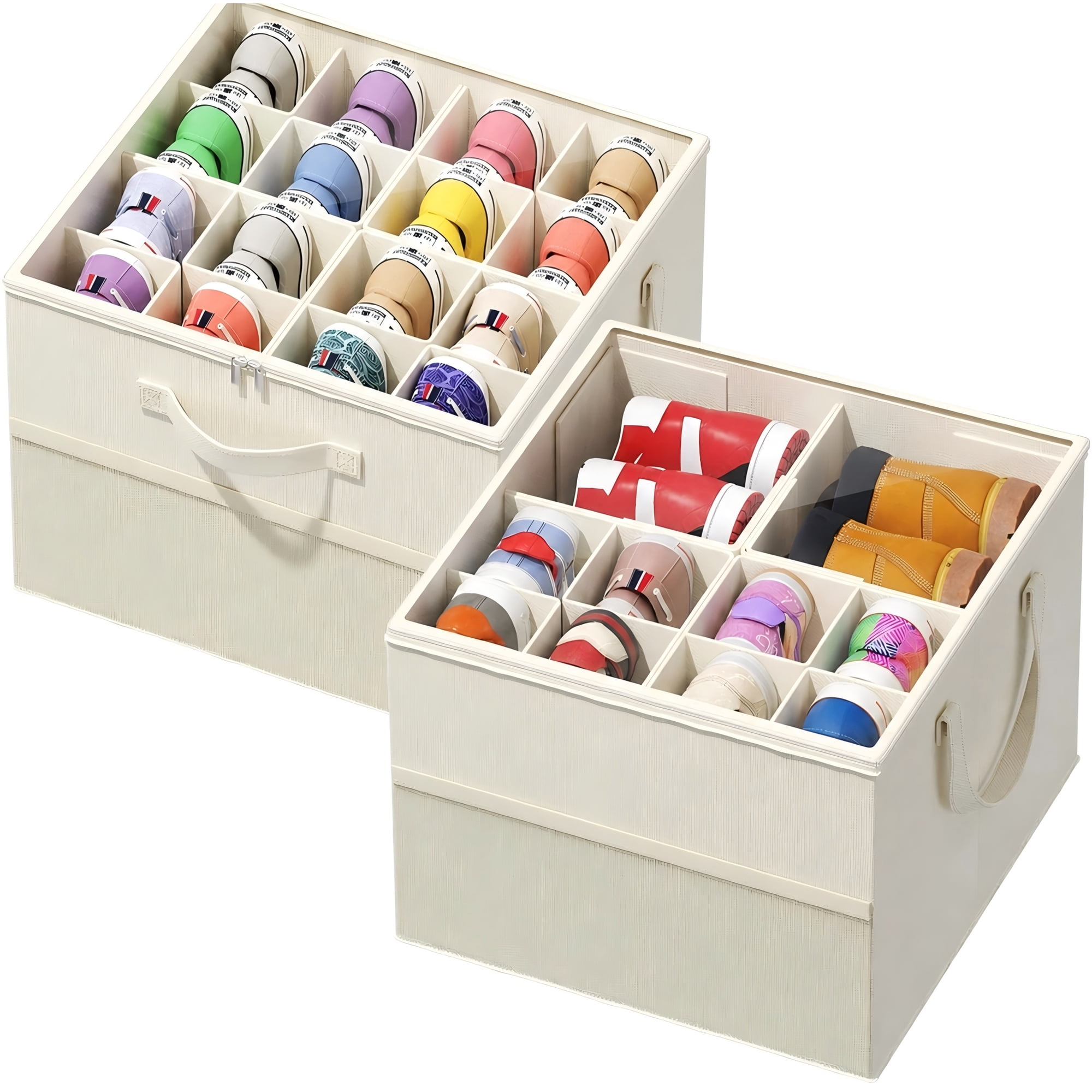 2‑Pack Plus Size Foldable Shoe Storage Box Closet Shoe Organizer with Adjustable Dividers Space‑Saving Shoe Container for Sneakers Boots & Heels