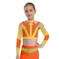 thumbnail image 1 of YiZYiF Girls Acrobatics Dance Tops Long Sleeve Rhinestone Shiny Color Block Cross Back Cutout for Gymnastics Sport Wear Orange 8, 1 of 7