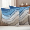 thumbnail image 2 of Blue Brown Outdoor Pillow Covers 24x24 Set of 2,Waterproof Patio Throw Pillowcase Protectors,Gradient Geometric White Water Stripes Modern Decorative Pillow Shams Cushion Covers for Seat Bed Couch, 2 of 8