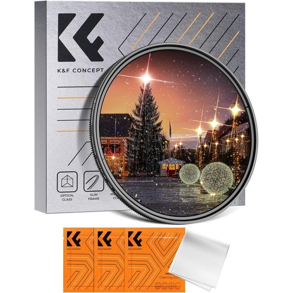 K&F CONCEPT 82mm Variable Star Filter Cross Screen Starburst Filter 4, 8 Points -18 Layer Coating Ultra Slim Optical Glas Camera Lens Filter with 3 Cleaning Cloth