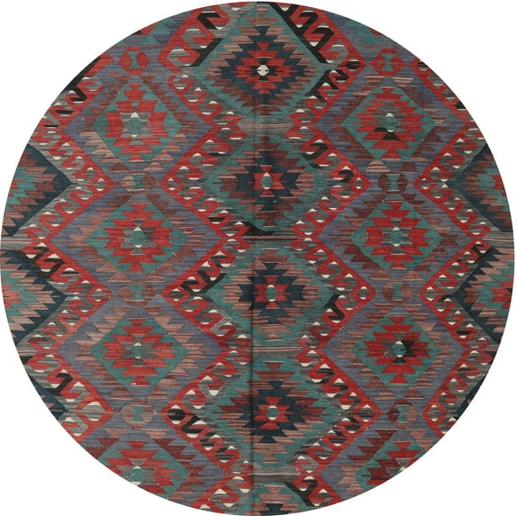 Ahgly Company Machine Washable Indoor Round Contemporary Brown Red Area Rugs, 7' Round