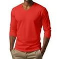 thumbnail image 2 of Men's V-Neck Solid Color Long Sleeve T-Shirt Casual Basic Tee Minimalist Style Loose Fit Comfortable Everyday Crew Top,Red,3XL, 2 of 6