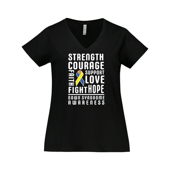 Inktastic Down Syndrome Awareness Strenth Courage Support Women's Plus Size V-Neck T-Shirt