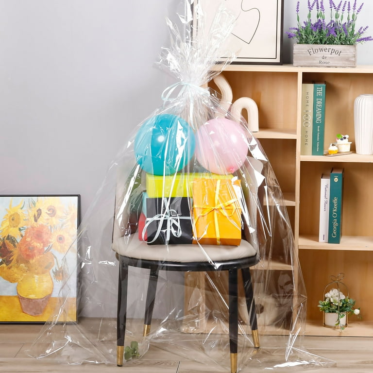 Large Clear Cellophane Gift Wrap Bags 5-Pack, 50x60 Inch Plastic