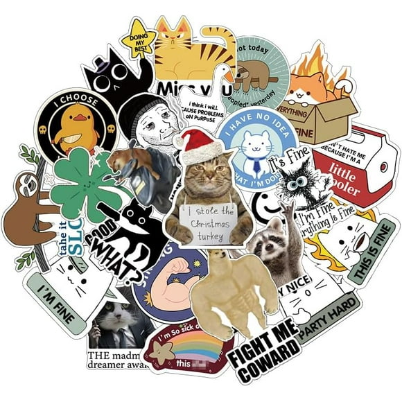 shiyou-25pc Playful/Whimsical Plastic Fridge Magnets, This is Fine Cat, Cool Meme Magnet Set