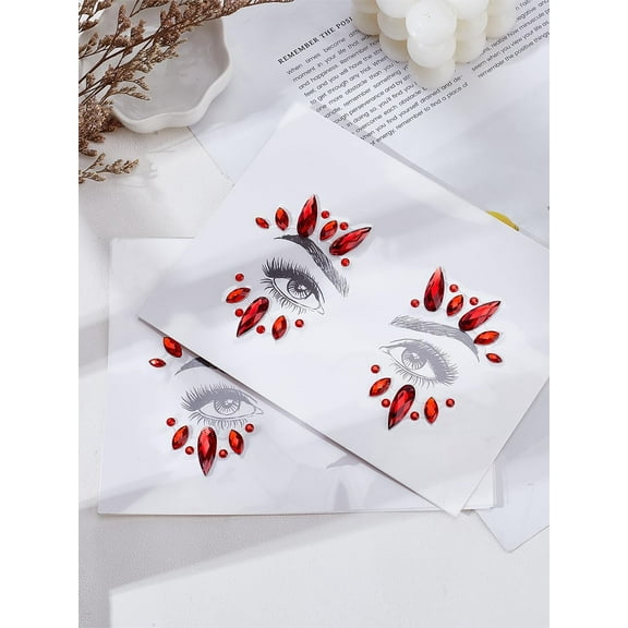 2 Sheets Acrylic Face Stickers Self Adhesive Temporary Tattoo Stickers Jewels with Teardrop Half Round Horse Eye Rhinestones for Women Face Dtick On 165x125x4.5mm Colorful