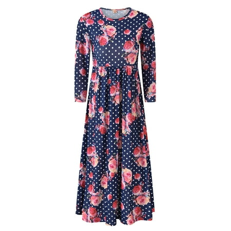 

Toddler Kids Girls Dress Casua Floral Prints Long Sleeves Beach Dress Princess Clothes