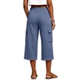 thumbnail image 6 of Utoimkio Women's Waffle Knit Capri Pants Drawstring High Waist Relax Fit Cargo Trousers with Side Pockets, 6 of 7