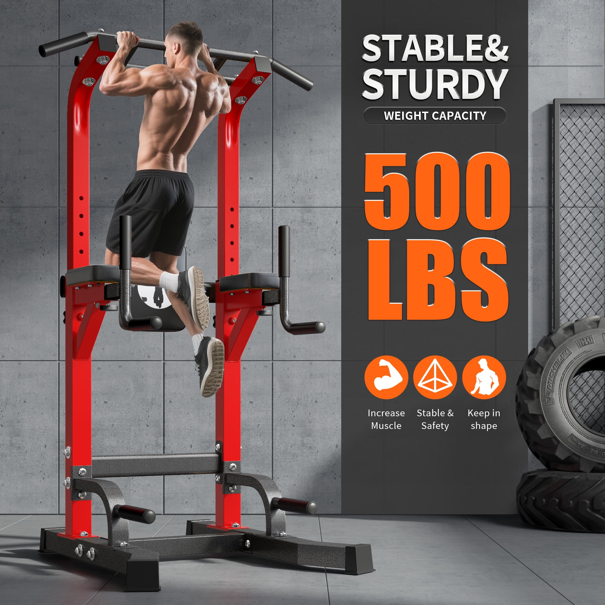 SogesPower Power Tower Dip Station Pull up Bar Stand with Adjustable Height, Multifuctional Training Equipment for Home Gym